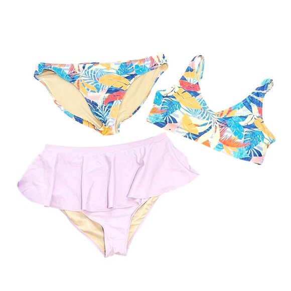 Old Navy Womens Bikini Set Mix Match 3 Pieces Tropical Leaf Skirt V-Neck Plus 2X - Picture 1 of 9